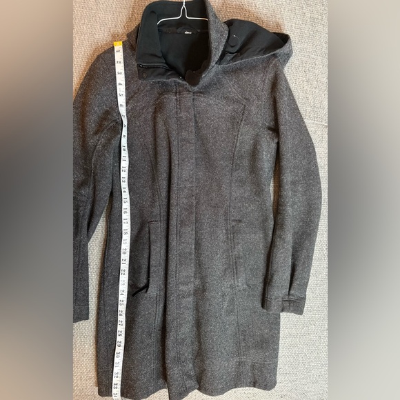Lululemon Grey Hooded Long Fleece Lined Coat Full Zip Jacket - Picture 5 of 12